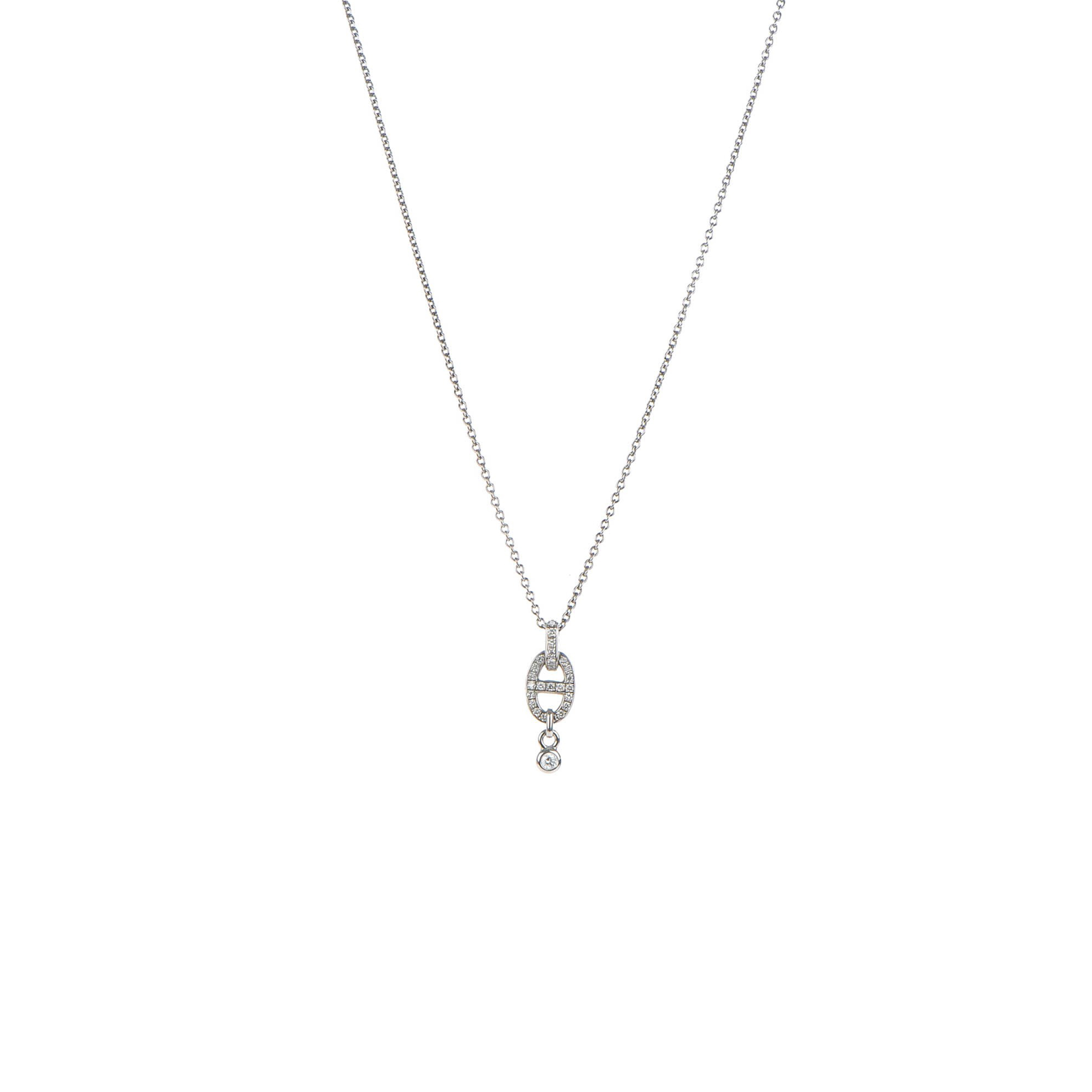 h**mes 18k white gold Di*m*nd pm chaine d''ancre enchainee necklace
